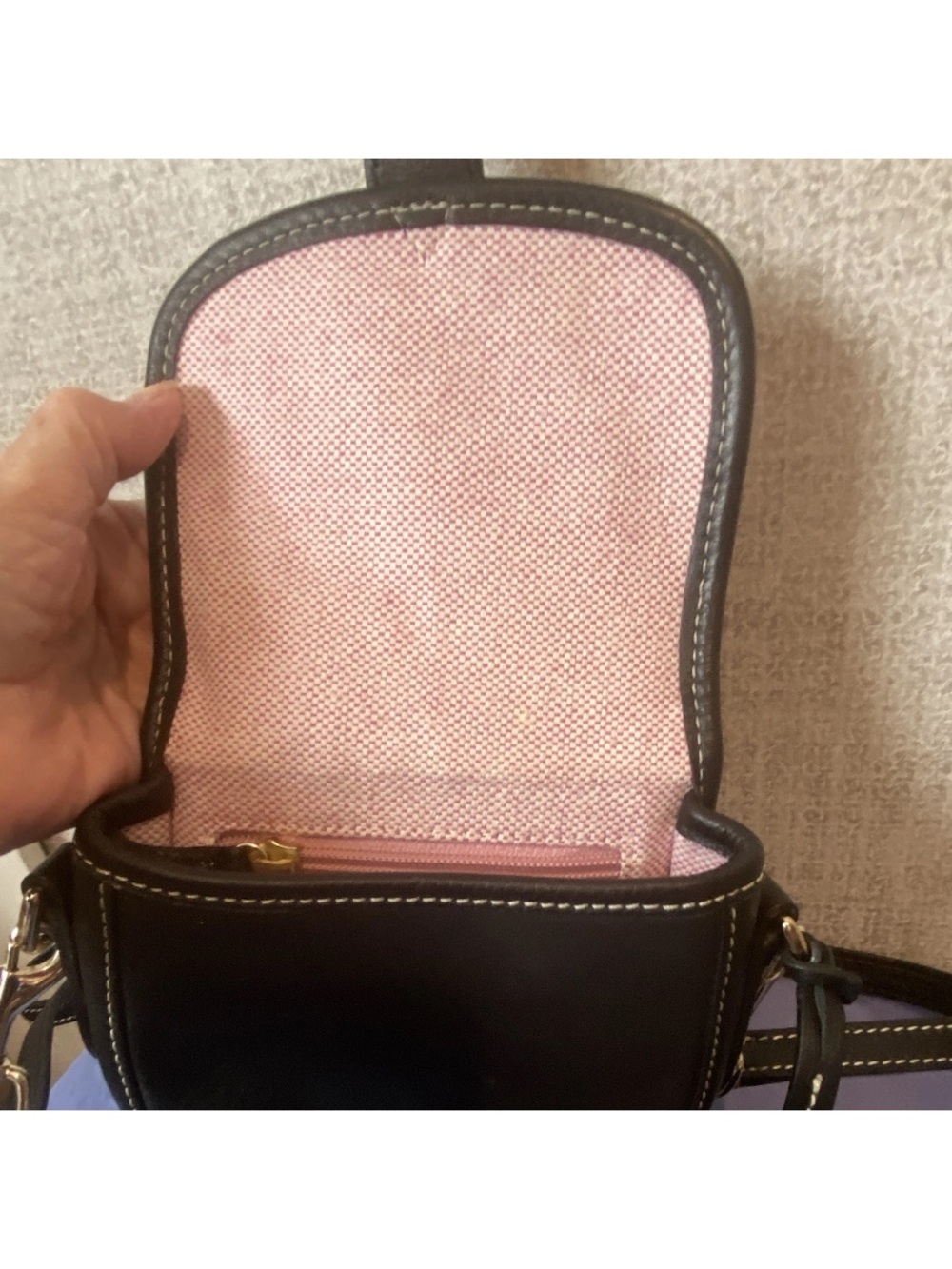 Dooney & Bourke Black Leather Mini Saddle Crossbody with Gold Hardware - Picture 7 of 15